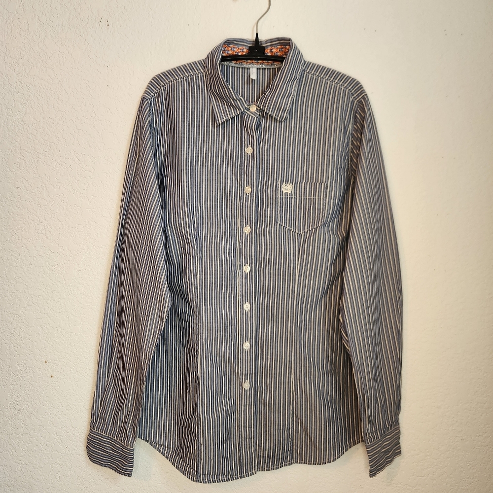 Cinch Women's Long-Sleeve Striped Button-Down Shirt MSW9164196 Blue & White, L